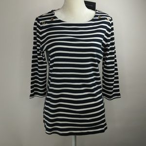 Tommy Hilfiger Navy and White Stripe Top NWT